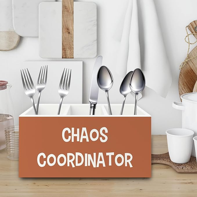 Chaos Coordinator Orange Pen Pencil Holder Organizer for Desk, Thank You Gifts for Women Men Coworkers Boss Leader Manager, Appreciation Gifts Wooden Box Sign for Office Tabletop Decorations