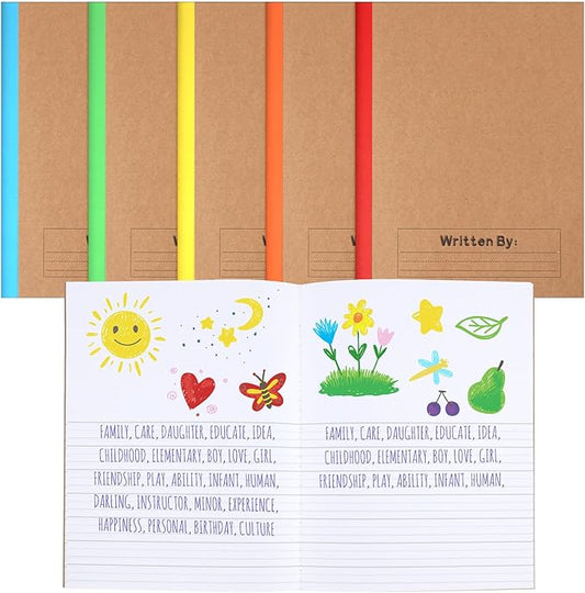 Henoyso 5 Pcs Primary Composition Notebook 9 3/4 x 7 1/2 Inch Kids Journal, Back to School Supplies, K-2 Primary Writing Notebook for Kids Student Draw and Write Story Journal (Bright Color)