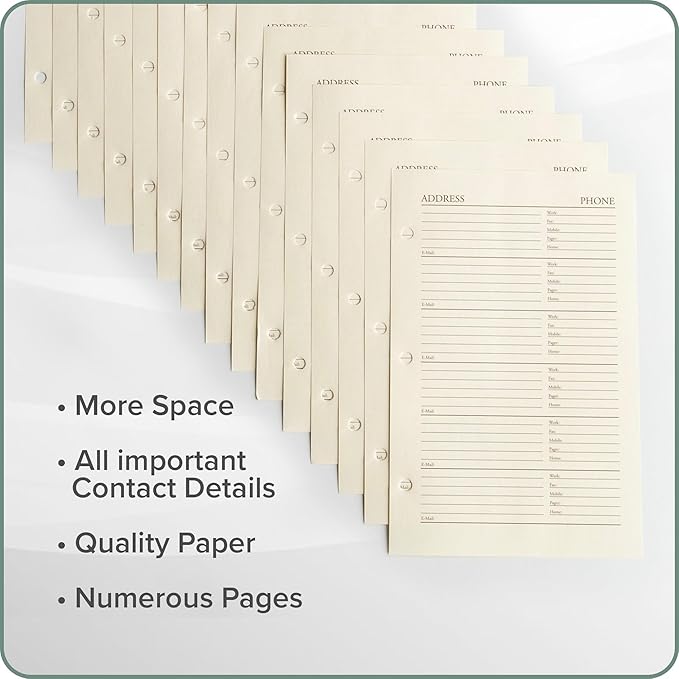 Gallery Leather Address Book Refill Replacement Pages - 3 Ring 5.5 x 8 Size, 15 Sheets, 30 Pages for 180 Entries, Quick and Easy Contact Storage and Updates