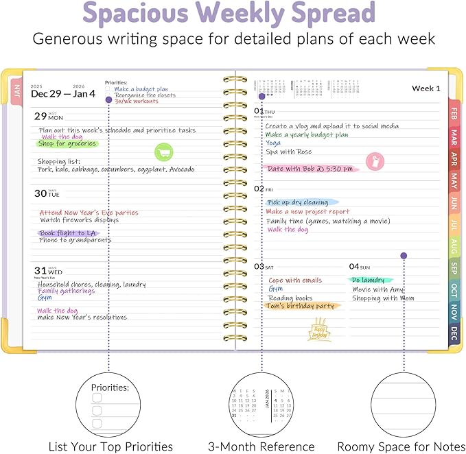 2026 Planner, Forvencer Calendar Planner Weekly and Monthly, January 2026-December 2026, 8.5" X 11", Hardcover Agenda Book with Tabs, Cute Daily Journal Planning with Inner Pocket, Home College Organizer Notebook for Office School Supplies, A4, Purple