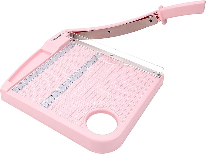 Paper Cutter Trimmer for Office&Crafts, Heavy Duty Guillotine Paper Trimmer with Portable Base Design/Safety Protection and Blade Lock, Paper Cutter 12 Sheets, Cardstock/Laminate (Pink)