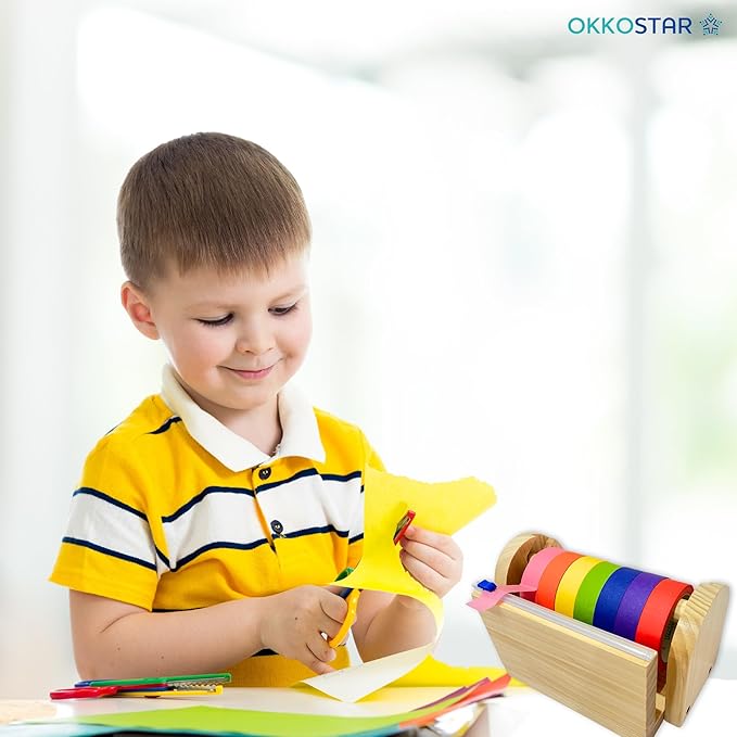 Wood Masking Tape Holder, Kids Tape Dispenser, Craft Tape Dispenser, Multi Roll Tape Dispenser for Kids, Washi Tape Dispenser, Multi Tape Dispenser (Sliding Cutter) *Masking Tape NOT Included