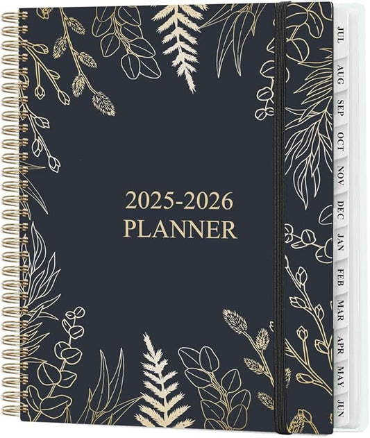 Planner 2025-2026 - Weekly & Monthly Planner from July 2025 to June 2026, Agenda 2025 2026 with Inner Pocket, Elastic Band, 8.5" x 11", White Gold Leaf