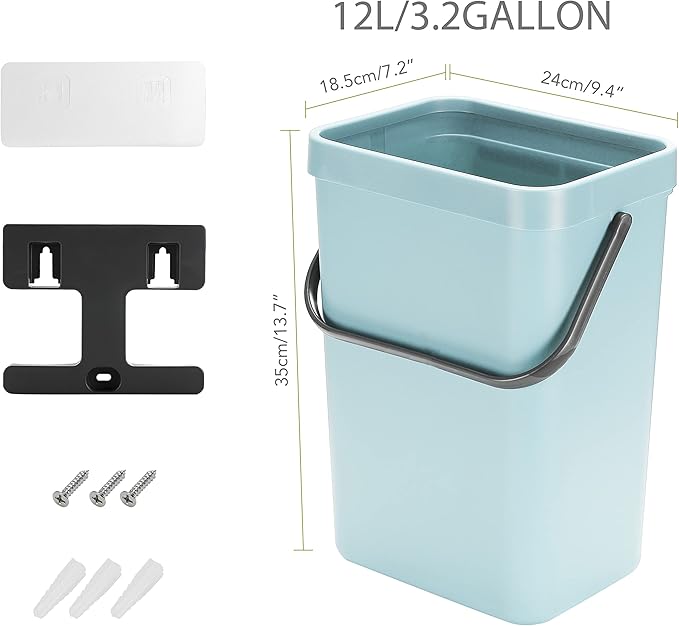stonespace Compost Bin Kitchen, Under Sink Compost Bin Indoor Sealed, 3.2 Gallon/12L Compost Bucket for Kitchen, Wall Mounted Trash Can，Small Trash Can with Lid，1 Pack Blue