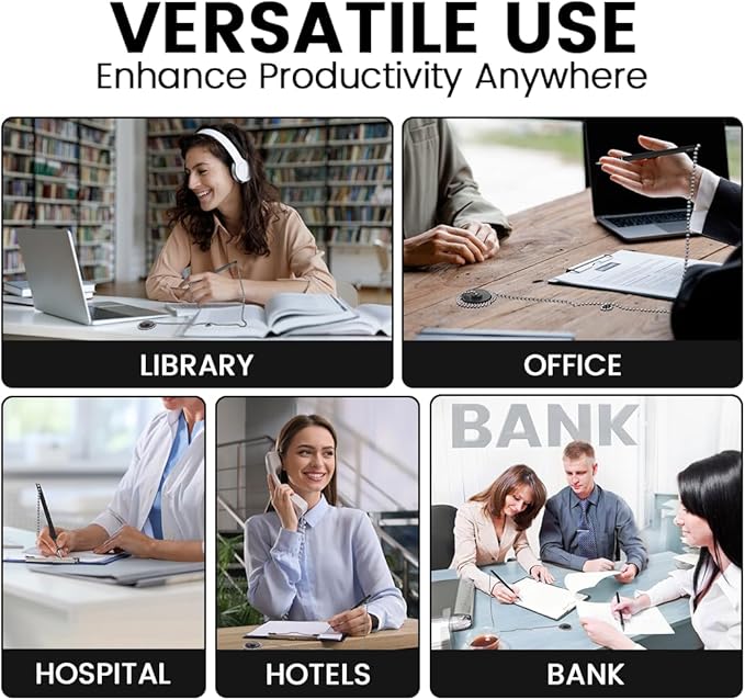 Secure Pen with Adhesive Pen Chain Holder 23-Inch Chain (21 Pieces) | 7 Black Pens with 7 Black & 7 Blue Refills | Counter Pens with Chain & Base | Ideal for Office, Reception & Public Spaces