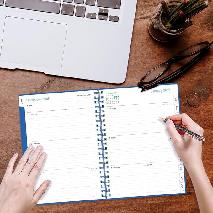 2026 Planner - Planner 2026 from January 2026 - December 2026, Weekly & Monthly Planner Spiral Bound with 12 Monthly Tabs, Inner Pocket, 6.4" x 8.5", Blue-E