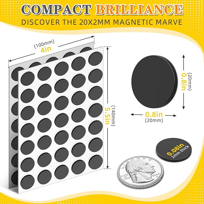 105 Pcs Round Magnets with Adhesive Backing, Flexible Self Adhesive Magnets for Crafts, Small Sticky Magnetic Dots for Hanging & Organizing Light Objects, Whiteboard, Fridge, DIY
