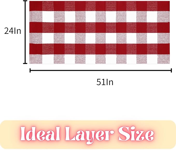 Ckorzen Red and White Plaid Rug, 24" x 51" Christmas Front Porch Outdoor Rug, Handwoven Cotton Washable Rug for Layered Door Mats, Holiday Entryway and Home Décor