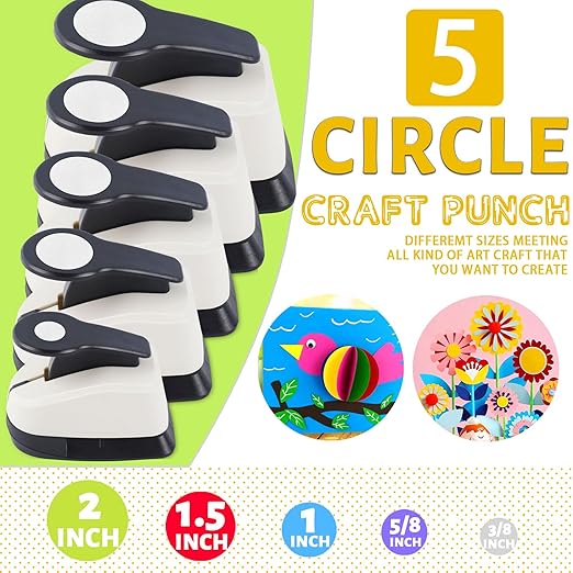 5 Circle Hole Punch, Circle Paper Punch, CirclePunches for Paper Crafts, Large Hole Puncher, Different Size of Scrapbooking Punches, Round Punch Shape for Scrapbook Card Making