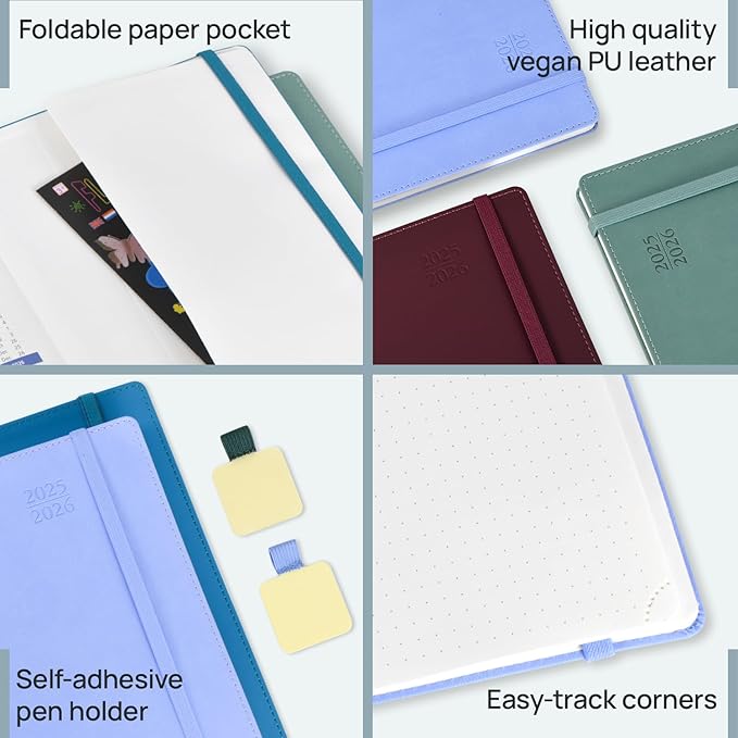 POPRUN Weekly Planner 2025-2026, 7.25'' x 8.5'', 15-Minute Hourly Appointment Book (July 2025-June 2026) with PU Leather Softcover, Monthly Tabs, Inner Pocket - Black