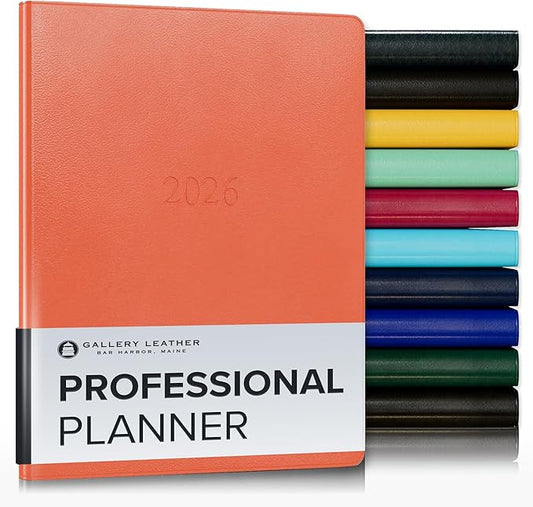 Gallery Leather Professional Weekly Monthly Planner 2026, Elegantly Bound Calendar Planner and Notebook with Stylish Gold-Gilded Page Edges, 12 Months - Caribbean Sunset - 9 x 7 "