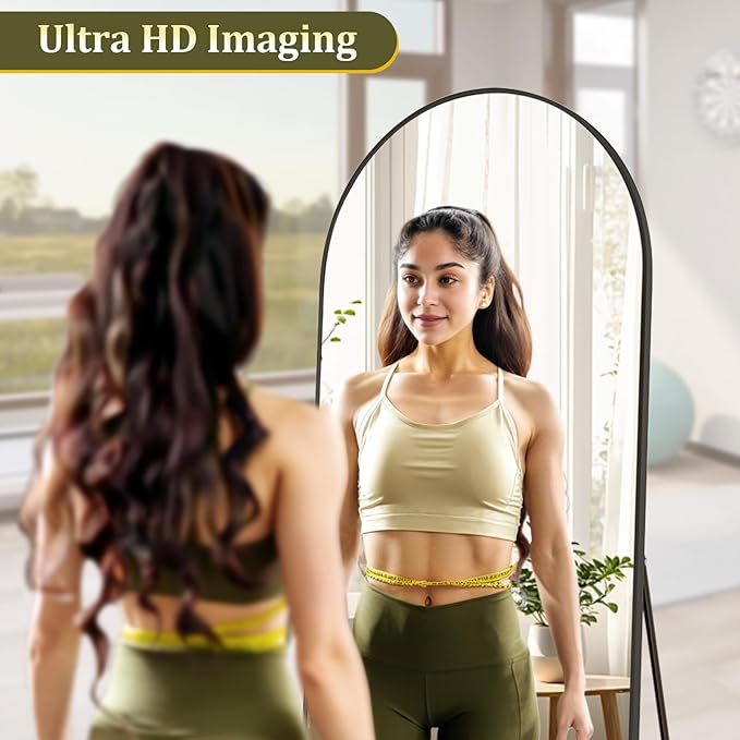 HARRITPURE 65"x24" Arched Full Length Mirror Free Standing & Wall-Mounted Full-Length Mirror with Stand Modern Black Mirror for Living Room Bedroom Cloakroom Aluminum Frame