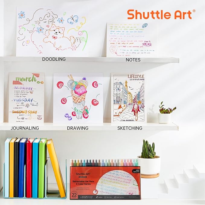 Shuttle Art Colored Retractable Gel Pens, 22 Ink Colors, 6 Mild 6 Pastel 5 Light Vintage and 5 Dark Vintage, Cute Pens Fine Point Soft Barrel for Writing Journaling Note Taking School Office Home