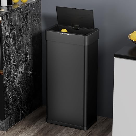 TLSUNNY 18.5 Gallon Motion Sensor Trash Can,Touchless Automatic Garbage Can,Brushed Stainless Steel Smart Bin,with Bag Holder,Soft Close Lid,for Kitchen,Office,RV,Bedroom,Living Room (Black, 70L)