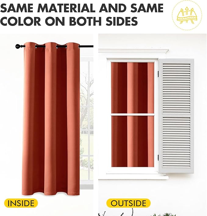 MIULEE Burnt Orange Blackout Curtains - Thermal Insulated Noise Reduction Room Darkening Drapes for Bedroom Living Room Terracotta Rust Fall Decor, Grommet Top, 40 x 45 Inches Long, 2 Panels