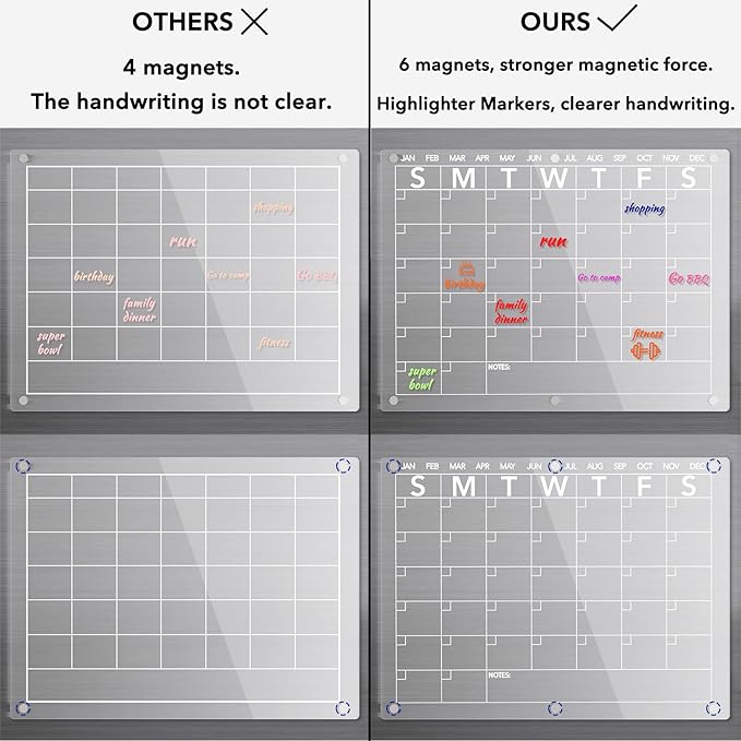 Acrylic Magnetic Dry Erase Board Calendar for Fridge, Clear Monthly Planner and Memo Whiteboard for Refrigerator, w/ 8 Colors Markers, 15 x 11"