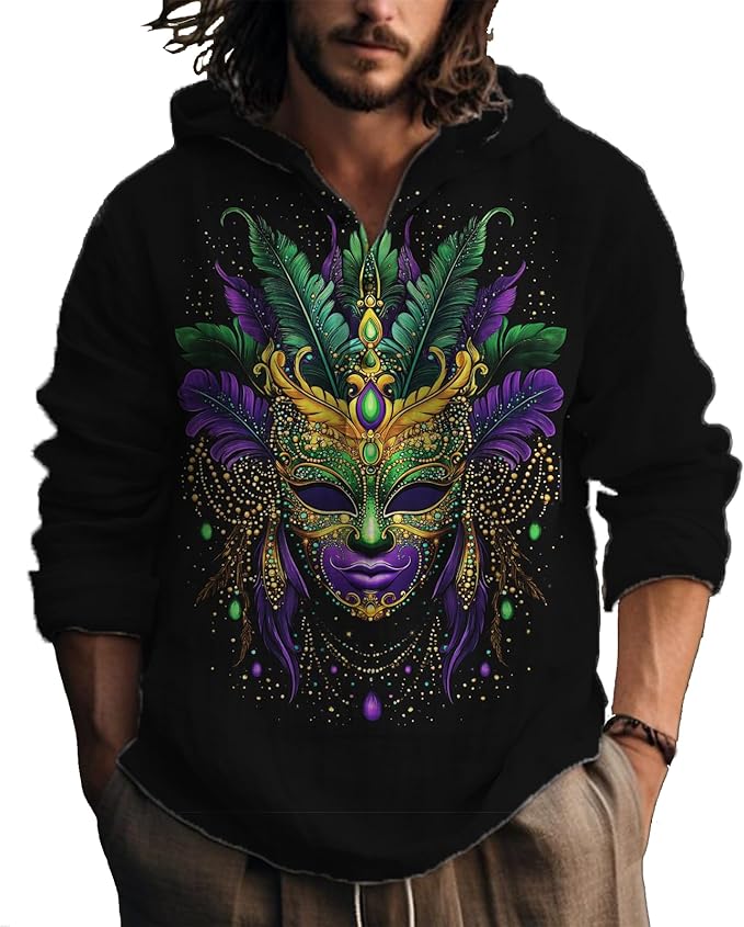 MARSVOVO Hooded Long Sleeve Shirt Men Fashion Graphic Button Up Lightweight Big and Tall Casual Vacation Shirts for Men