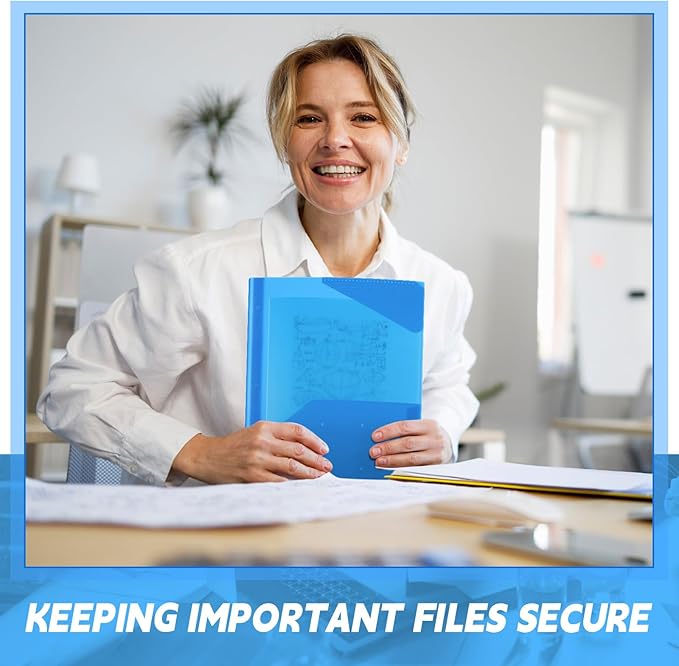 Yeaqee 50 Pack Clear 2 Pocket Folders with Prongs, Plastic Folders with Pockets and Prongs Fit Letter Size, File Folder for School Business Office Home(Blue)