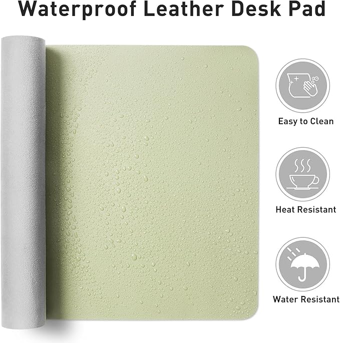 Aothia Leather Desk Pad Protector, Mouse Pad, Office Desk Mat, Non-Slip PU Leather Desk Blotter, Laptop Desk Pad, Waterproof Desk Writing Pad for Office and Home (Grass Green, 36" x 17")