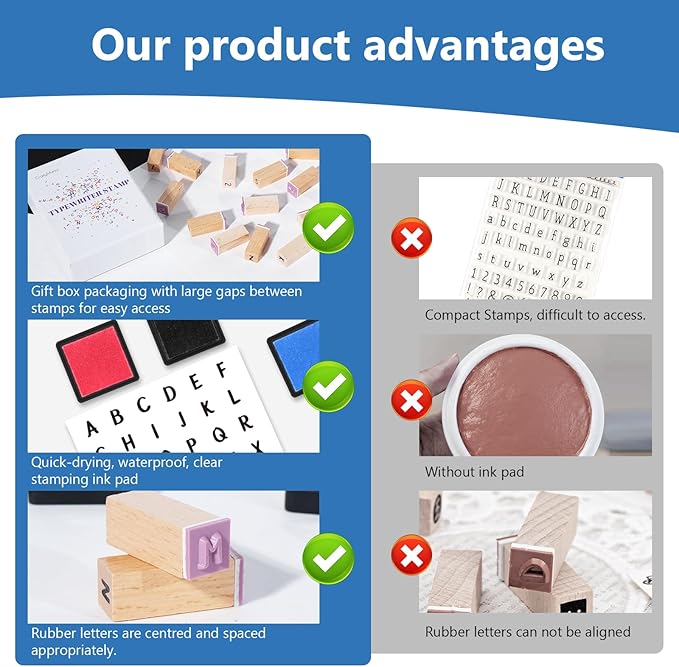 39 PCS Small Letter Stamps and Ink Pad for Crafting, Clay Alphabet Wooden Rubber Stamp Kit for Kids, DIY Craft Scrapbook Supplies for Card Making (Small-41PCS)