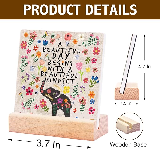 Inspirational Gifts for Teen Girls Women Birthday Christmas-Encouragement Gift Cheer Up Gifts for Friends-Motivational Sign Elephant Ceramic Plaque Desk Decor-A Beautiful Mindset Sign