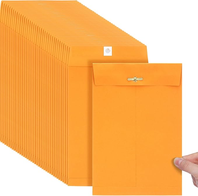 Teling 50 Pcs Manilla Envelopes Clasp Kraft Catalog with Closure for Storing Mailing 28 lb Kraft Envelope Paper for Office Document School Business Home(Yellow,6 * 9)