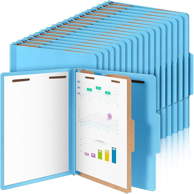 Skyygemm 60 Pcs Classification Folders Letter Size, 1 Divider Pressboard File Folder with Fasteners, Expanding File Organizer Bulk for Teachers, Clergy, Office, Church, Christmas Donations (Blue)