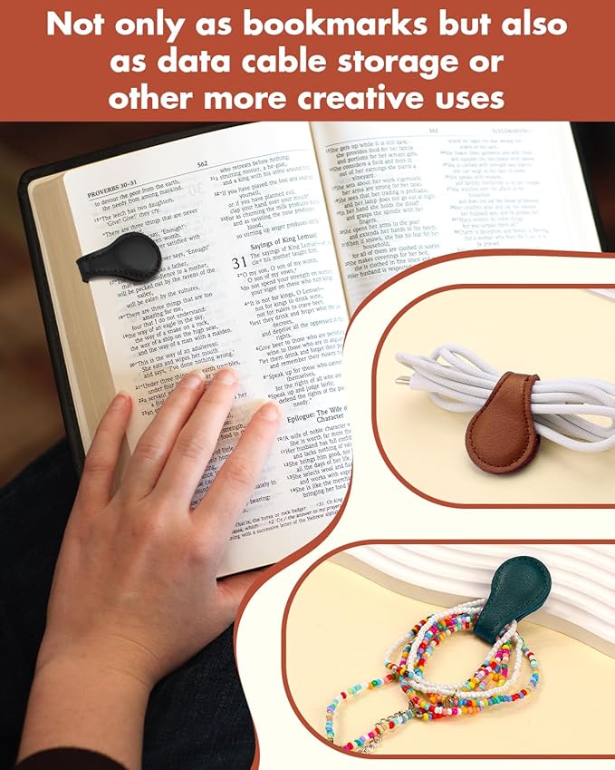 Magnetic Leather Bookmark, 6 PCS Colorful Leather Magnetic Bookmarks for Women Men, Double-Sided Magnetic Book Mark Clip for Book Lovers, Readers, Teachers, Students