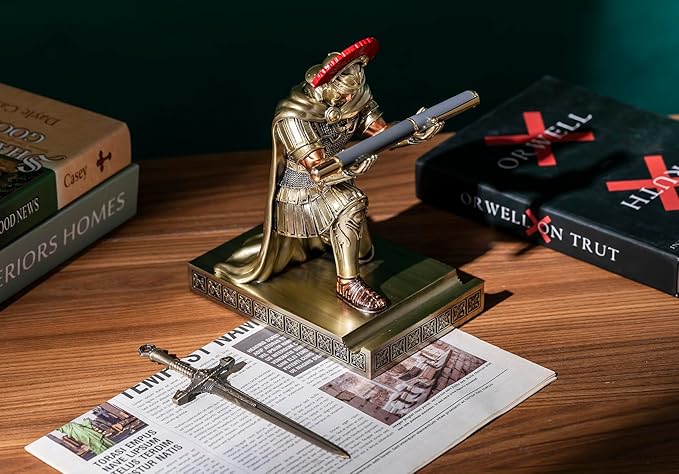 Centurion Cloak Warrior Knight Pen Holder Mobile Phone Stand Desk Organizers and Accessories as Gift for Office and Home (Bronze)