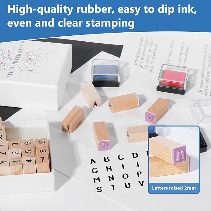 39 PCS Small Letter Stamps and Ink Pad for Crafting, Clay Alphabet Wooden Rubber Stamp Kit for Kids, DIY Craft Scrapbook Supplies for Card Making (Small-41PCS)