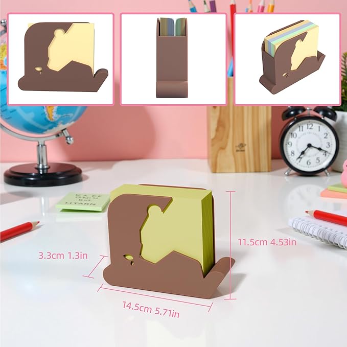 Li&Zhao Bear Sticky Note Holder - Cute Post It Note Dispenser Memo Dispenser Pen Holder Sticky Note Dispenser Post It Note Holder Notepad Holder for Desk School Office(Brown)