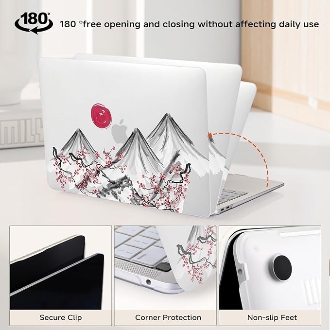 Compatible with MacBook Air 13.6 inch Case 2022-2025 M4 A3240 M3 A3113 M2 A2681,Sunset&Moutain for Mac Air13 M4 Pattern Plastic Hard Shell&Keyboard Cover for Air 13.6 Print,Abstract Mountain