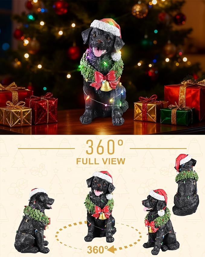 Christmas Outdoor Decoration Dog Statue, LED Light Cute Labrador Dog Sculpture with Santa Outfit & Lights for Garden and Yard, Indoor Holiday Décor Gift for mom and dad