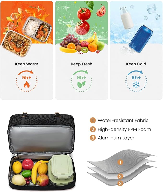 LOVEVOOK Lunch Tote Bag for Women, 15.6 Inch Laptop Work Bag With Lunch Compartment & Large Cup Holder, Lightweight Work Briefcase for Travel, Bussiness, Teacher