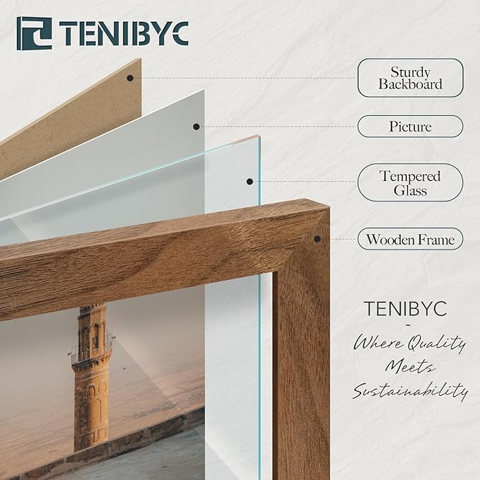 8.5x11 Walnut Picture Frame with HD Glass - 3pk, Natural Solid Wood Picture Poster Frame, Wall Gallery Frame