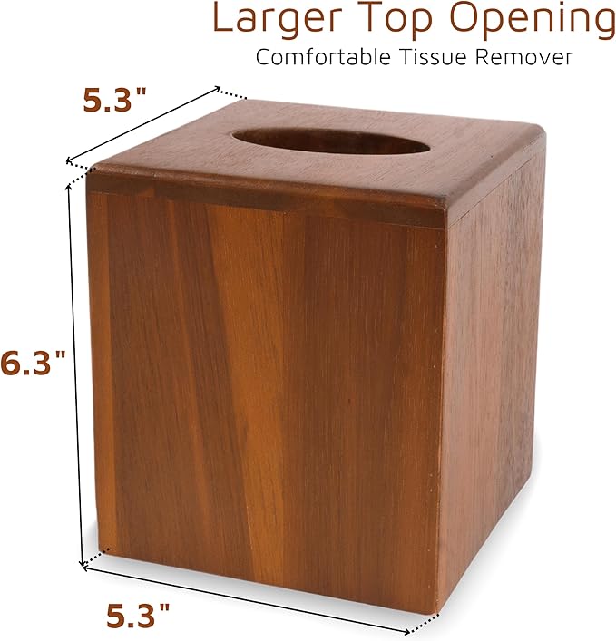 KOLWOVEN Acacia Wood Square Tissue Box Holder - Farmhouse Style, Brown
