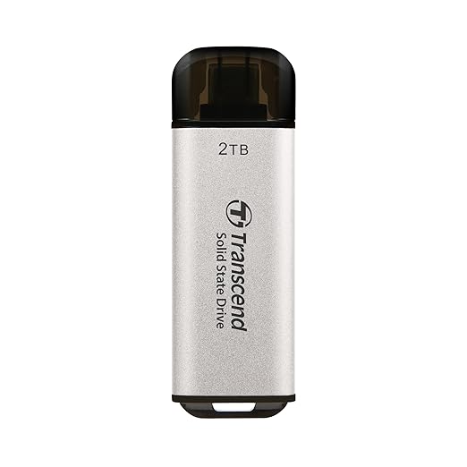 Transcend 2TB External SSD, USB 3.2 Gen2, Up to 1,050MB/s, Portable SSD with Type C, for Steam Deck, ROG Ally, MSI Claw, Windows & Mac, iPhone, iPad, Android, PS5, Xbox, Smart TV, Silver