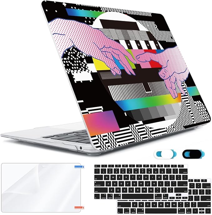 Compatible with MacBook Air 13 inch Case 2022 2021 2020-2018 Release M1 A2337 A2179 A1932 with Touch ID, Hard Print Case + Keyboard Skin + Webcam Cover + Screen Protector, Creative Finger