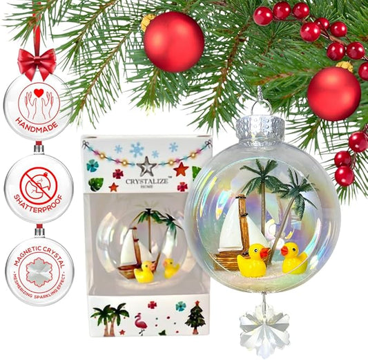 Ducks Christmas Ornament - Handmade Shatterproof Decorations for Indoor Outdoor Xmas Tree - Clear Ball Ornaments with Magnetic Crystal - Great Gift or Stocking Stuffer for Mom, Sister, Friend