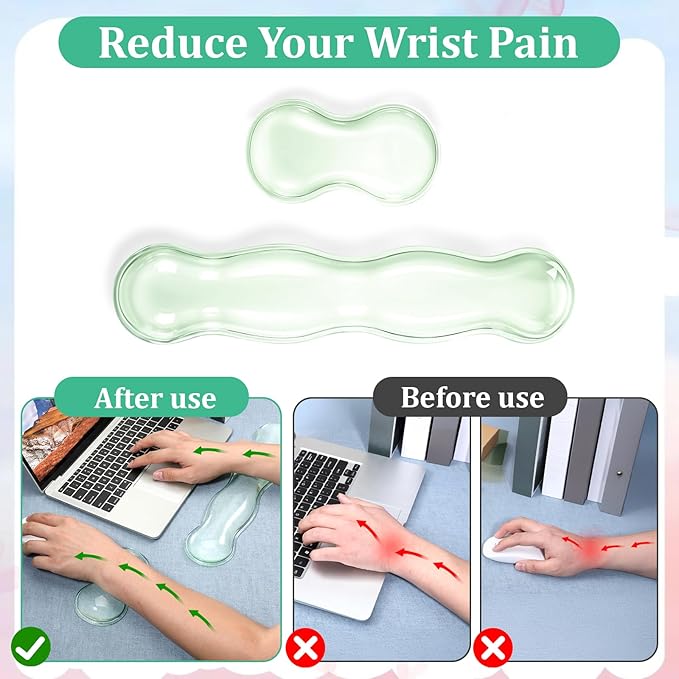 Clear Gel Wrist Rest for Keyboard Silicone Ergonomic Anti Slip Mouse Pad Computer Wrist Rest Support for Keyboard Relieve Office Typing or Gaming Wrists Pain, Light Green