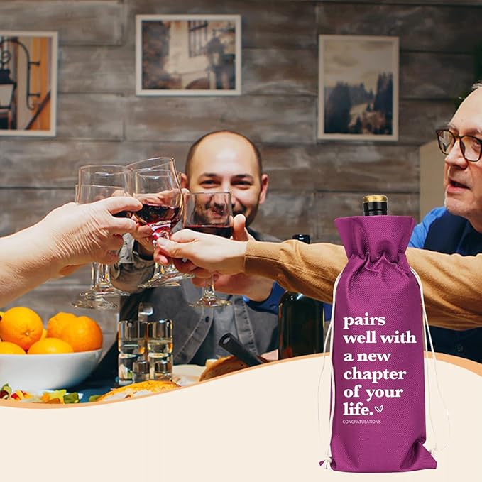 XFW Purple Funny New Chapter Wine Bag New Beginnings Gifts for Women Men Farewell Gifts for Friends Going Away Gifts for Coworkers Women Men Moving Away Gifts for Friends New Teacher Gifts