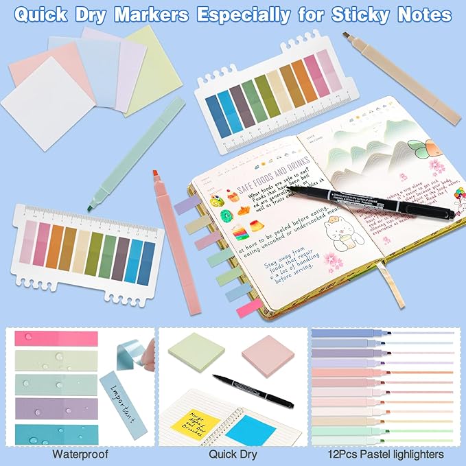 52 PCS Aesthetic School Supplies with Highlighters, Mechanical Pencils, Color Ink Gel pens, Pencil Case, Bible Study Supplies, Pens Pencils and Highlighters Set, Stationary Set for Student (Blue)