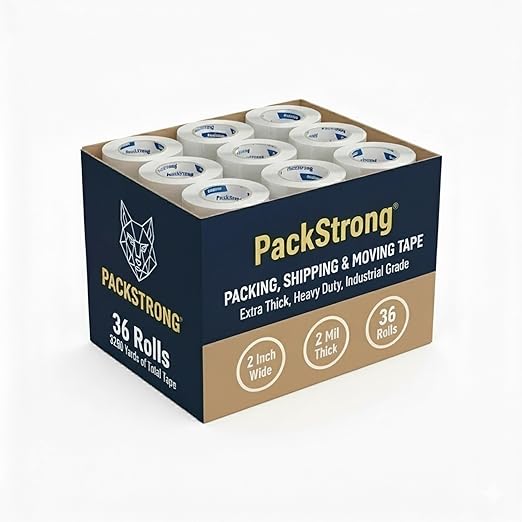Packstrong Industrial Grade Clear Packing Tape 36 Rolls - 110 Yards per Roll - 2" Wide x 2 mil Thick, Acrylic Adhesive Tape