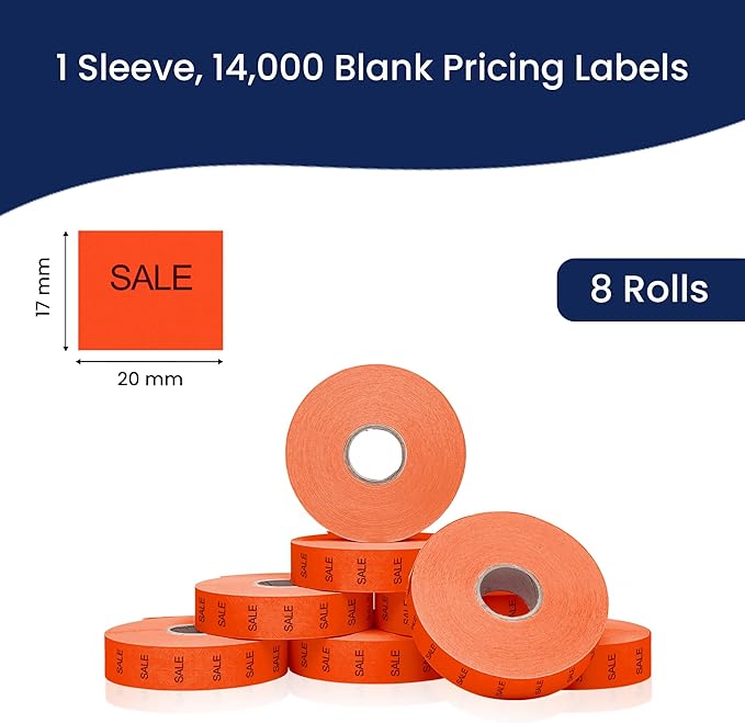 Perco Sale Labels for Monarch 1136 Price Gun - 8 Rolls, 14,000 Pricemarking Labels - with Bonus Ink Roll