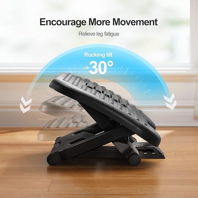 HUANUO Foot Rest for Under Desk at Work, Adjustable Footrest with Massage Texture and Roller, Ergonomic Foot Stool with 3 Height Position, 30 Degree Tilt Angle Adjustment for Home, Office