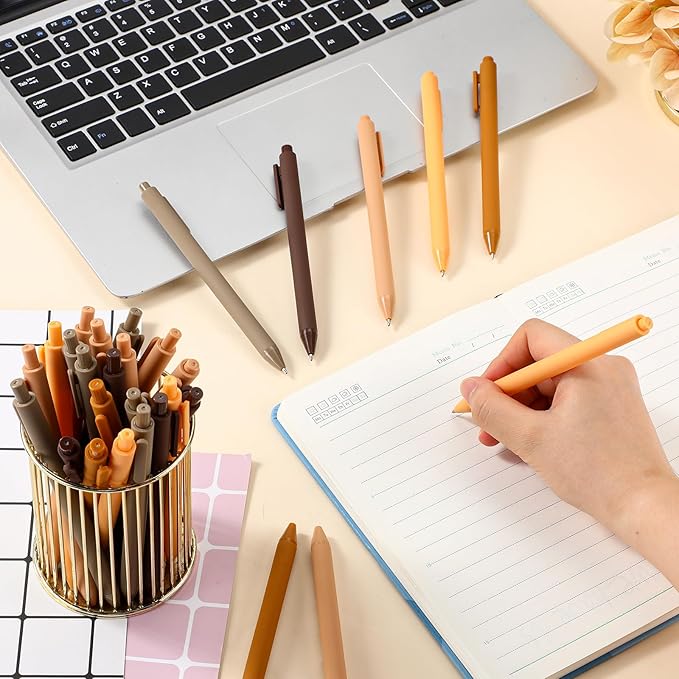 50 Pcs Ballpoint Pens Bulk Retractable Writing 1. 0 mm Black Ink Cute Pens Smooth Writing Color Fancy Gift for Teacher Student Employee Office School Home Baby Shower Supplies (Brown Series)