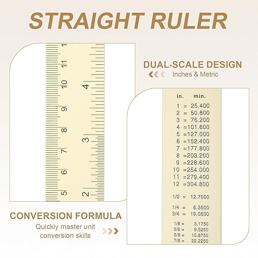HARFINGTON 2pcs Metal Straight Ruler 15cm Metric SAE Aluminum Alloy Measuring Rulers Scale Tool with Hole for Measure Study Reading Classroom Office, White