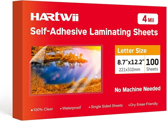 Self Adhesive Laminating Sheets,4Mil 8.5x11inches,Bulk Package 100Sheets Self Sealing Laminating Sheets, Self Adhesive Contact Paper,Clear Laminate Sheets for Stickers,No Machine Needed