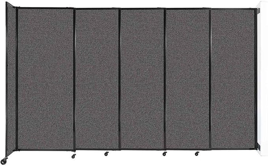 Wall-Mounted Sliding StraightWall Room Divider | Adjustable Widths | Locking Wheels | Room Separator | Up to 11'3" Wide x 6'10" Tall Charcoal Gray Fabric Panels