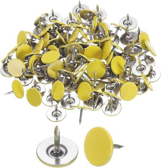 uxcell 150Pcs Upholstery Tacks, 11mmx10mm Flat Head Thumb Tack Decorative Furniture Nails Push Pins for Furniture Sofa Headboards, Yellow